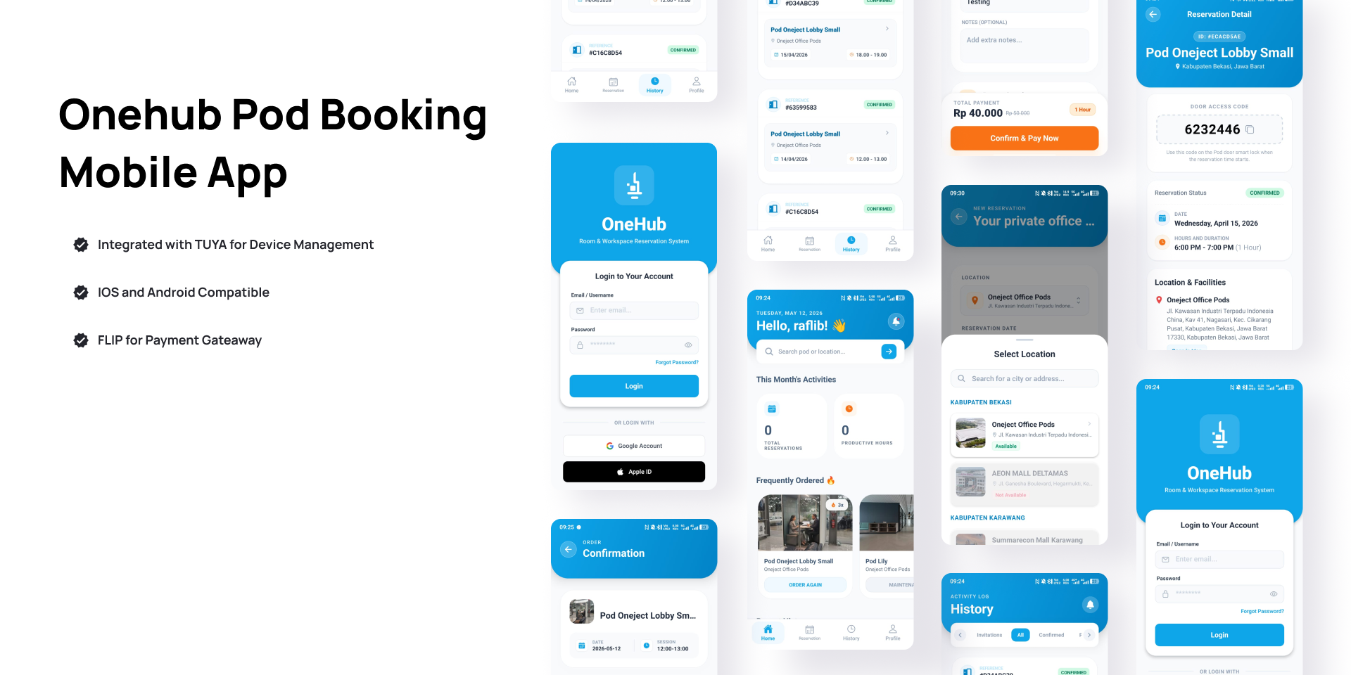 Onehub Pod Booking Mobile App — Oneject Indonesia